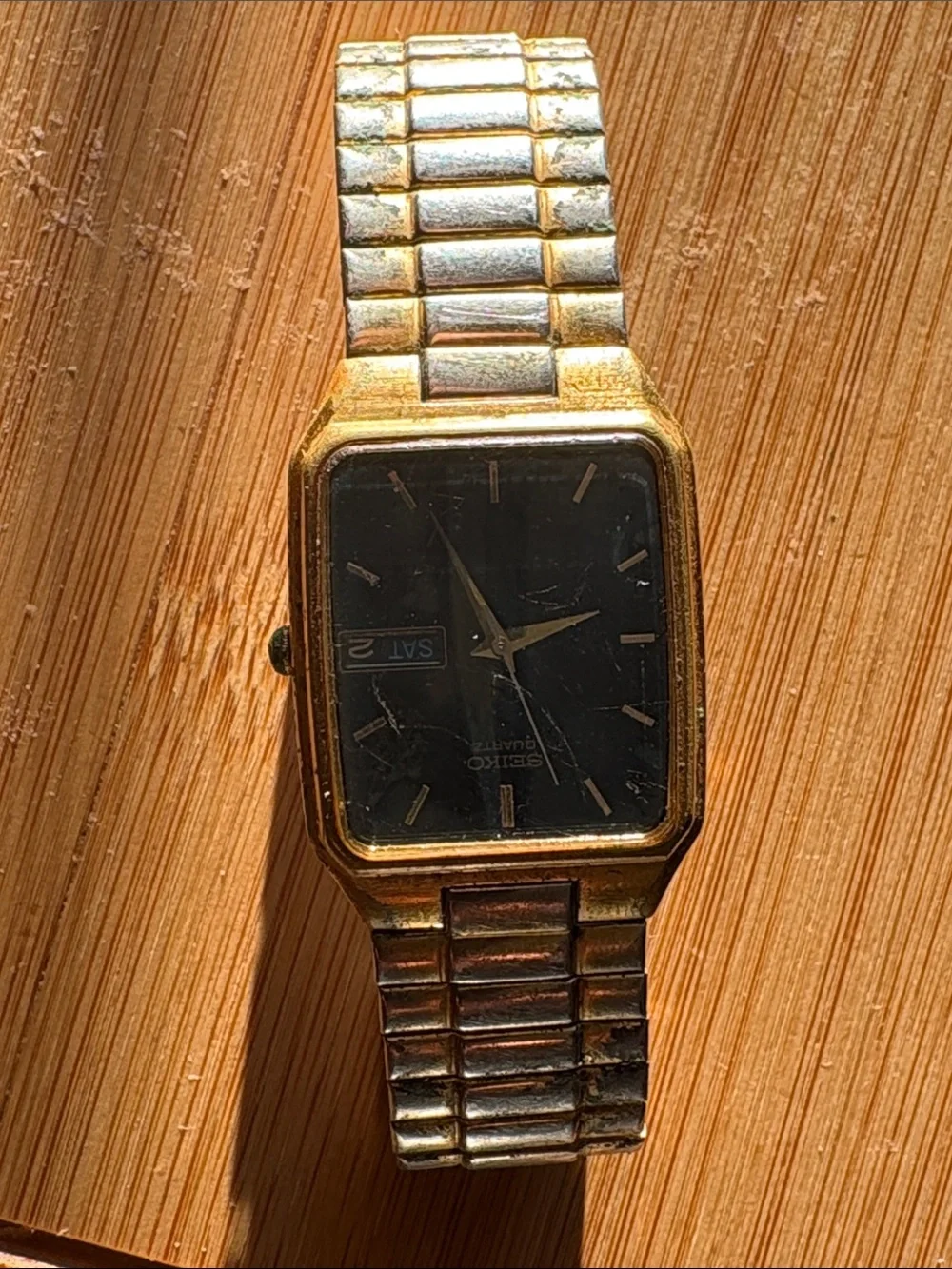 Seiko Gold and Black Rectangular Men's Quartz Watch